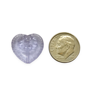 Czech glass Victorian heart flower beads charms 4pc alexandrite purple 17mm