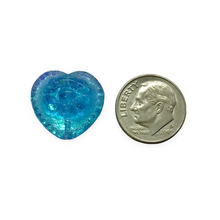 Load image into Gallery viewer, Czech glass Victorian heart flower beads 4pc aqua blue AB 17mm
