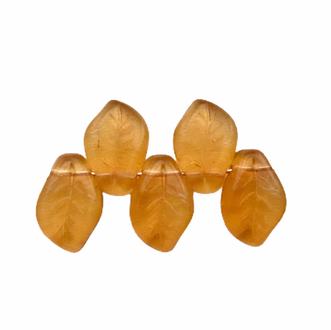 Czech glass wavy leaf beads 20pc amber yellow 14x10mm-Orange Grove Beads