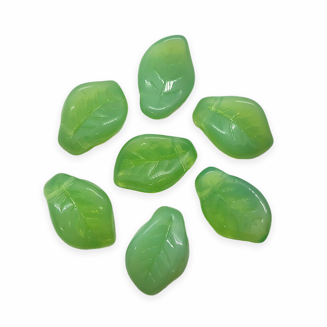 Czech glass wavy curved leaf beads 20pc jade green opaline 14x10mm-Orange Grove Beads