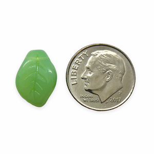 Czech glass wavy curved leaf beads 20pc jade green opaline 14x10mm