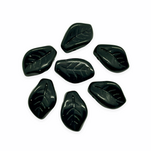 Load image into Gallery viewer, Czech glass wavy leaf beads 20pc opaque jet black 14x10mm-Orange Grove Beads
