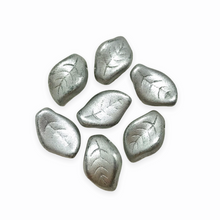 Load image into Gallery viewer, Czech glass wavy curved leaf beads 20pc matte silver 14x9mm-Orange Grove Beads
