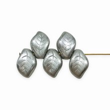 Load image into Gallery viewer, Czech glass wavy curved leaf beads 20pc matte silver 14x9mm
