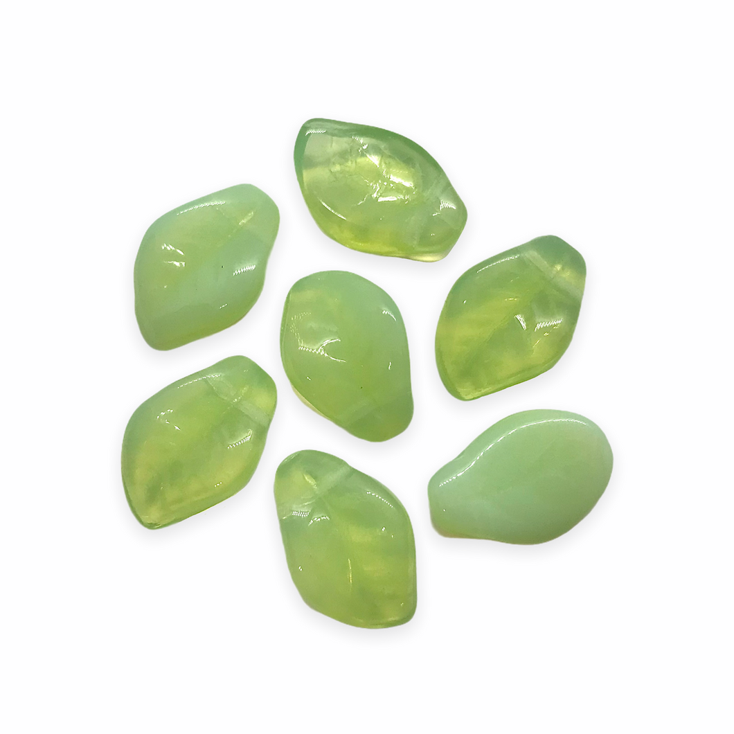 Czech glass wavy leaf beads 20pc mint green opal 14x10mm-Orange Grove Beads
