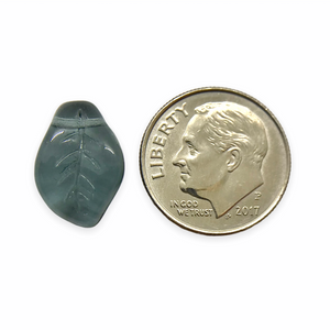 Czech glass wavy curved leaf beads 20pc Montana blue 14x10mm