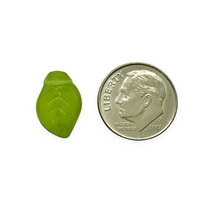 Load image into Gallery viewer, Czech glass wavy leaf beads 20pc translucent olivine green matte 14x9mm
