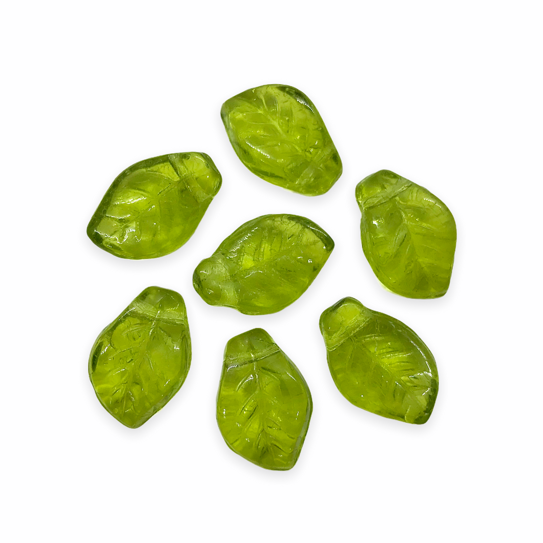 Czech glass wavy leaf beads 20pc translucent olivine green 14x9mm-Orange Grove Beads