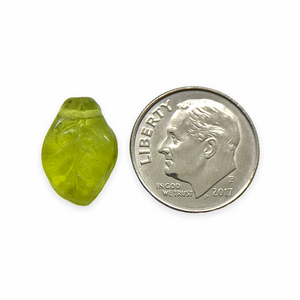 Czech glass wavy leaf beads 20pc translucent olivine green shiny 14x9mm