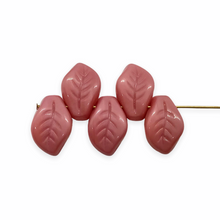 Load image into Gallery viewer, Czech glass wavy curved leaf beads 20pc opaque satin pink 14x9mm
