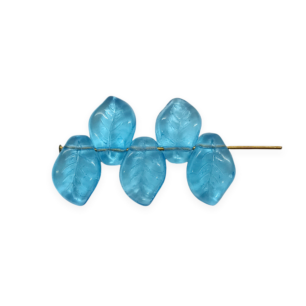 Czech glass wavy leaf beads 20pc translucent aqua blue 14x9mm side drilled-Orange-Grove-Beads
