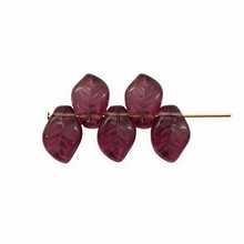 Load image into Gallery viewer, Czech glass wavy leaf beads 20pc translucent purple 14x9mm

