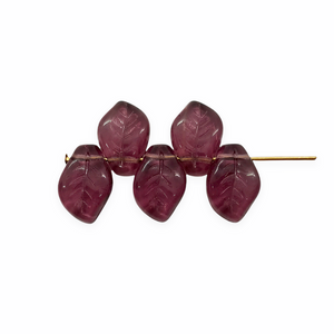 Czech glass wavy leaf beads 20pc translucent purple 14x9mm