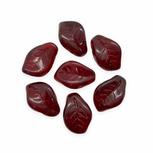 Load image into Gallery viewer, Czech glass wavy curved leaf beads 20pc dark garnet red 14x10mm-Orange Grove Beads
