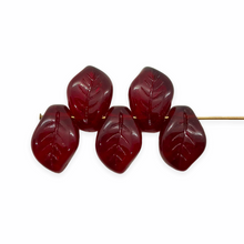 Load image into Gallery viewer, Czech glass wavy curved leaf beads 20pc dark garnet red 14x10mm

