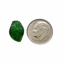 Load image into Gallery viewer, Czech glass wavy curved leaf beads 20pc translucent green AB 14x9mm
