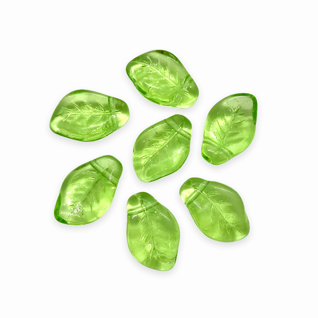 Czech glass wavy leaf beads 20pc translucent light green 14x9mm-Orange Grove Beads