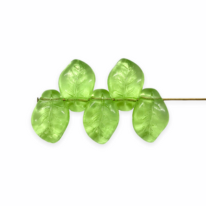 Czech glass wavy leaf beads 20pc translucent light green 14x9mm