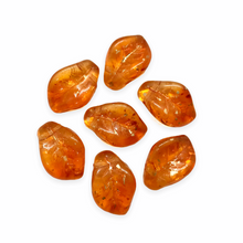 Load image into Gallery viewer, Czech glass wavy leaf beads 12pc orange with gold rain 14x10mm-Orange Grove Beads
