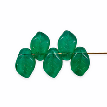 Load image into Gallery viewer, Czech glass wavy curved leaf beads 20pc emerald green 14x9mm
