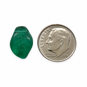 Czech glass wavy curved leaf beads 20pc emerald green 14x9mm