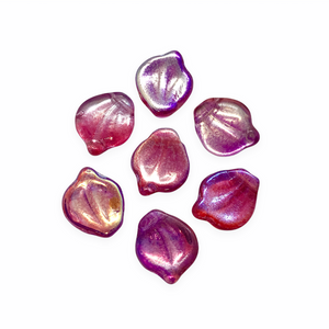 Czech glass wide petal leaf beads 20pc fuchsia pink metallic 15x12mm-Orange Grove Beads