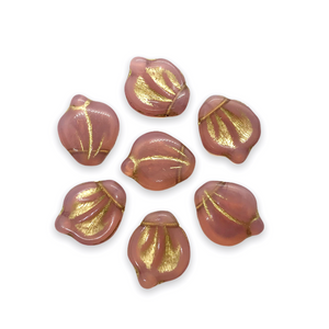 Czech glass wide petal leaf beads 20pc opaline pink gold 15x12mm-Orange Grove Beads