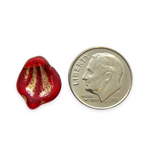Load image into Gallery viewer, Czech glass wide petal leaf beads 20pc translucent red gold 15x12mm
