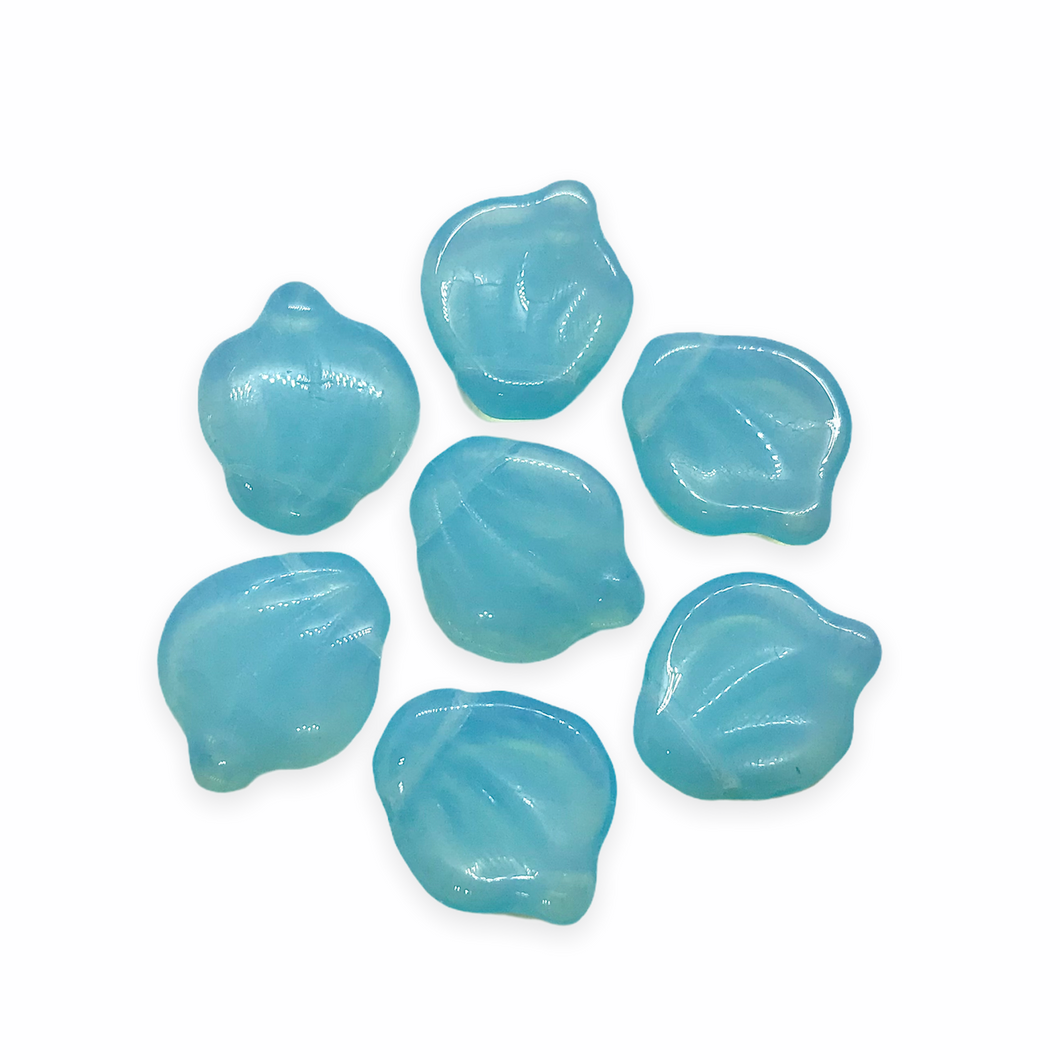 Czech glass wide petal leaf beads 20pc sky blue opaline 15x12mm