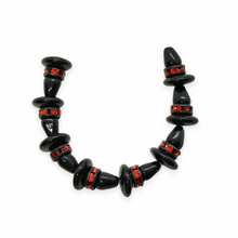 Load image into Gallery viewer, Czech glass black witch hat mini beads with black orange rhinestone rondelles 8 sets (24pc)-Orange Grove Beads
