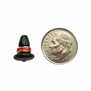 Czech glass black witch hat mini beads with silver orange rhinestone rondelles 8 sets (24pc)
