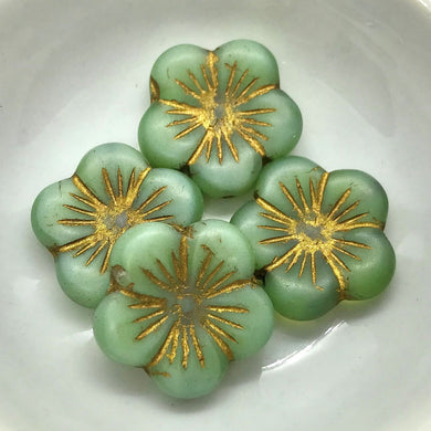 Czech glass XL hibiscus flower focal beads 4pc matte green bronze finish 20mm-Orange Grove Beads