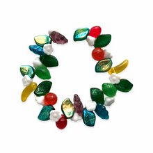Load image into Gallery viewer, Czech glass rainbow fruit salad beads 36pc with leaves and flowers-Orange Grove Beads
