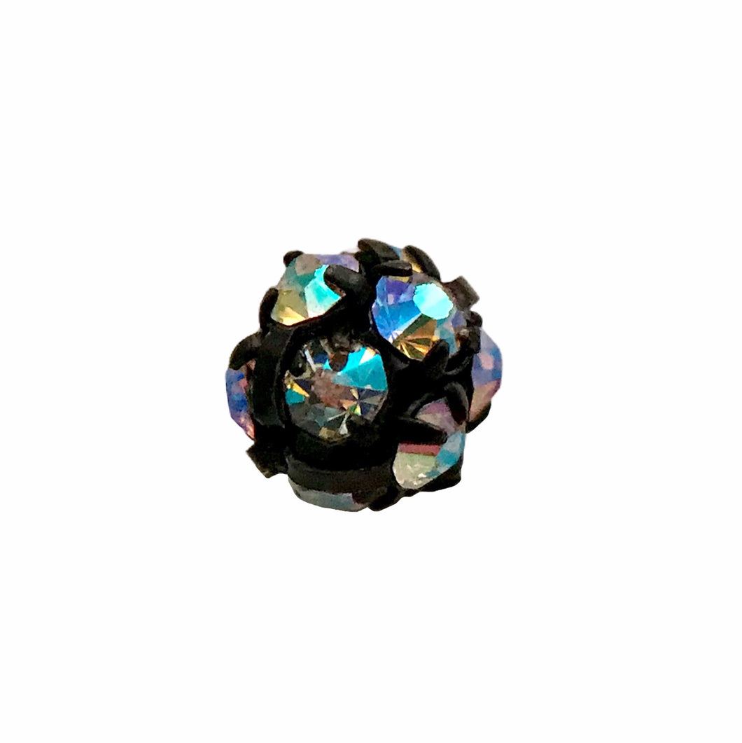Czech rhinestone disco ball round beads 6pc black crystal AB 6mm-Orange Grove Beads