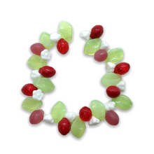 Load image into Gallery viewer, Czech glass beads 36pc strawberry fruit shaped mix with leaves &amp; flowers #1-Orange Grove Beads
