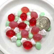 Load image into Gallery viewer, Czech glass strawberry fruit shaped beads 36pc tiny leaves and flowers #3
