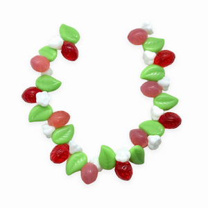 Czech glass beads 36pc strawberry fruit shaped mix with leaves & flowers #6-Orange Grove Beads