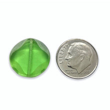 Load image into Gallery viewer, Czech glass table cut coin beads 11pc green with silver edges 16mm
