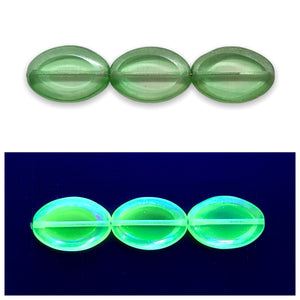 Czech glass table cut oval beads 9pc crystal green watercolor 20x14mm UV glow-Orange Grove Beads