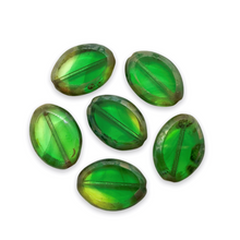 Load image into Gallery viewer, Czech glass table cut oval beads 9pc green yellow picasso 20x14mm-Orange grove Beads
