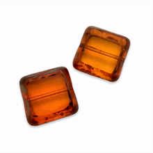Load image into Gallery viewer, Czech glass chunky table cut square beads 11pc honey amber with picasso
