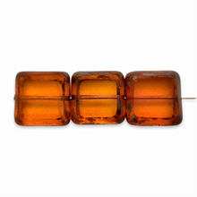 Load image into Gallery viewer, Czech glass chunky table cut square beads 11pc honey amber with picasso-Orange Grove Beads
