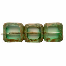 Load image into Gallery viewer, Czech glass chunky table cut square beads 11pc crystal green with picasso-Orange Grove Beads
