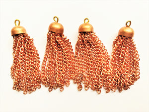 Vintage Japan copper tassel charms 4pc 12 strand chain dome cap 42mm