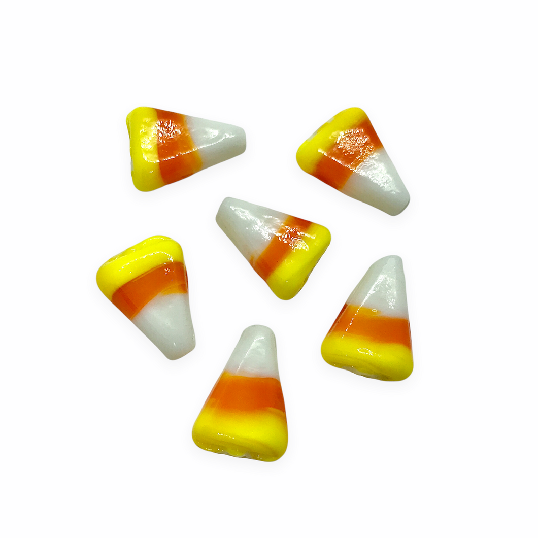 Halloween Candy Corn lampwork glass beads charms 6pc 17x9mm-Orange Grove Beads