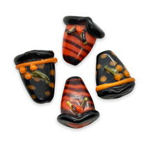 Load image into Gallery viewer, Lampwork glass Halloween orange black witch hat focal beads mix 4pc-Orange Grove Beads
