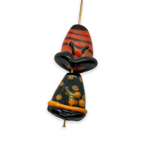 Lampwork glass Halloween orange black witch hat focal beads mix 4pc