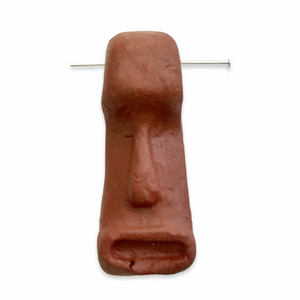 Tiki face pendant brown clay 53x21x15mm ceramic unglazed terracotta