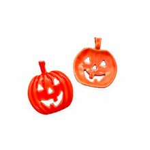 Load image into Gallery viewer, Large Halloween Carved Jack O&#39;Lantern pumpkin pendant 2pc pewter orange epoxy 24mm

