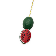 Load image into Gallery viewer, Tiny ceramic watermelon fruit beads Peruvian ceramic 4pc 13x10mm
